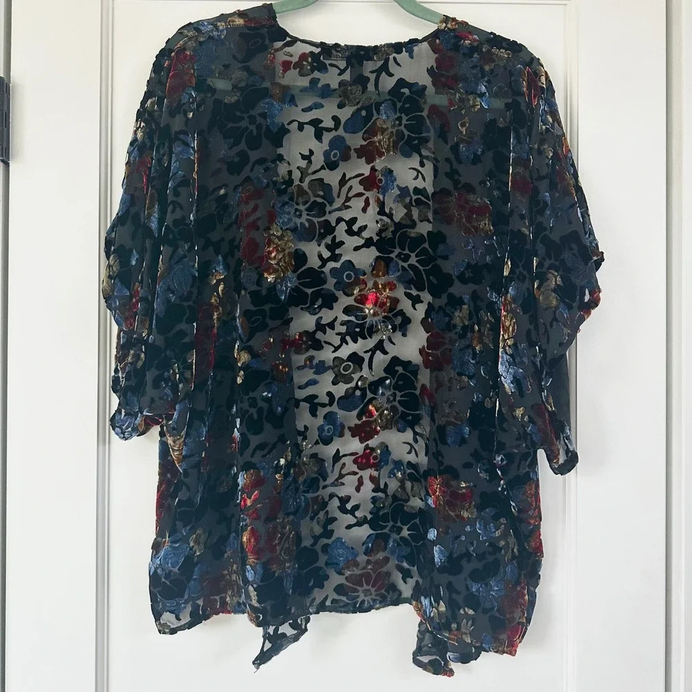 Winter Kate‎ Kimono Topper Floral Velvet Burnout Bohemian kimono silk XS
